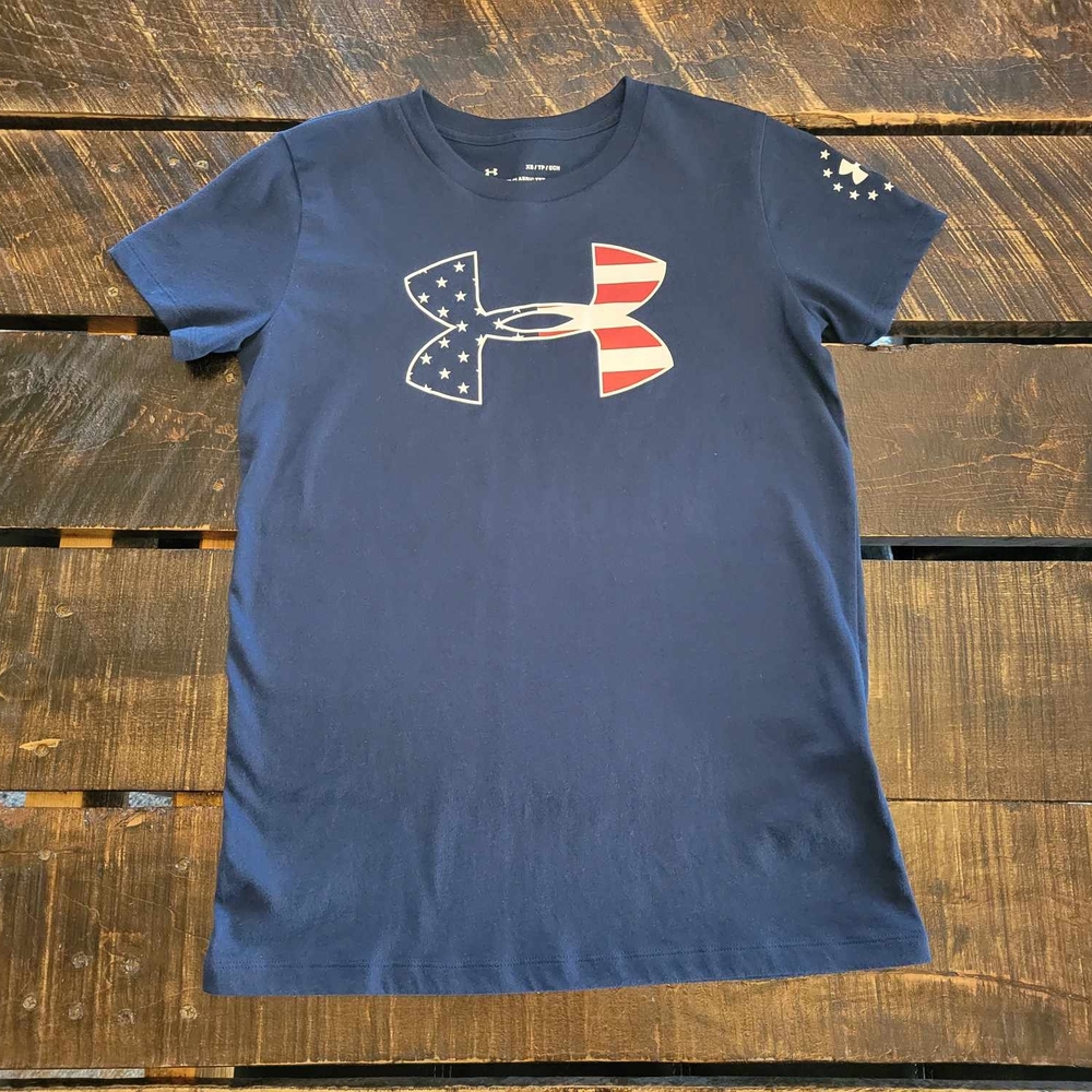 Under Armour Navy Blue Flag Qomans Size Xsmall Graphic Tee